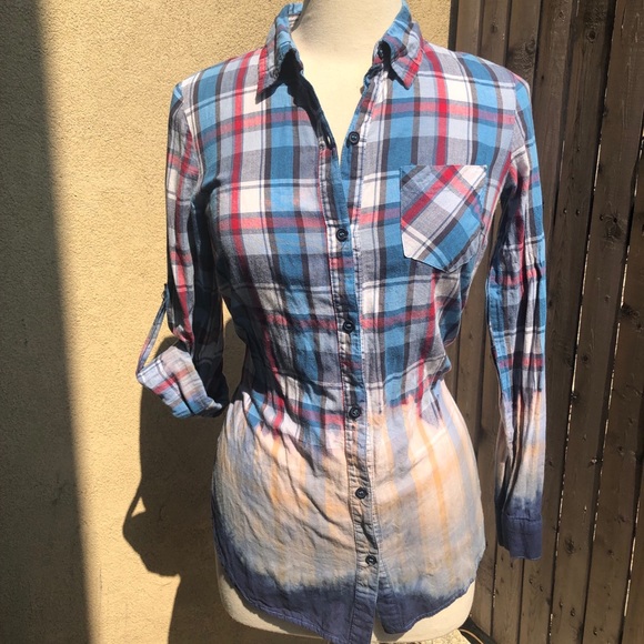 Box plaid ombré hand dyed shirt by Forever 21 SM - Picture 1 of 14